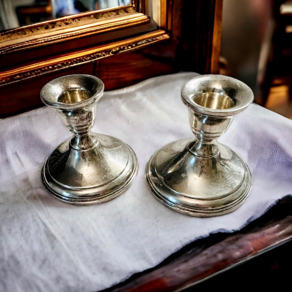 Set of 2 Sterling Silver weighted Candlesticks - Picture 1 of 11